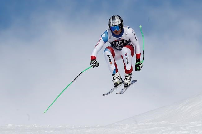 Switzerland's Ralph Weber competes during an alpine ski, World Cup men's downhill in Wengen, Switzerland, Saturday, Jan. 18, 2020. (AP Photo/Gabriele Facciotti)