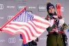 FILE - In this Sunday, Jan. 26, 2020 file photo, United States' Mikaela Shiffrin smiles on the podium after winning the alpine ski, women's World Cup super-G, in Bansko, Bulgaria. A year that turned Mikaela Shiffrin’s world upside-down has left the American standout wondering how much time she has left in ski racing. The double Olympic and three-time overall World Cup champion is questioning how long all the traveling will still be worth it. (AP Photo/Giovanni Auletta, File)