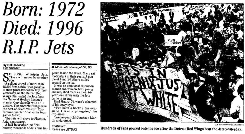 The story on the front page of the Winnipeg Free Press on April 29, 1996.