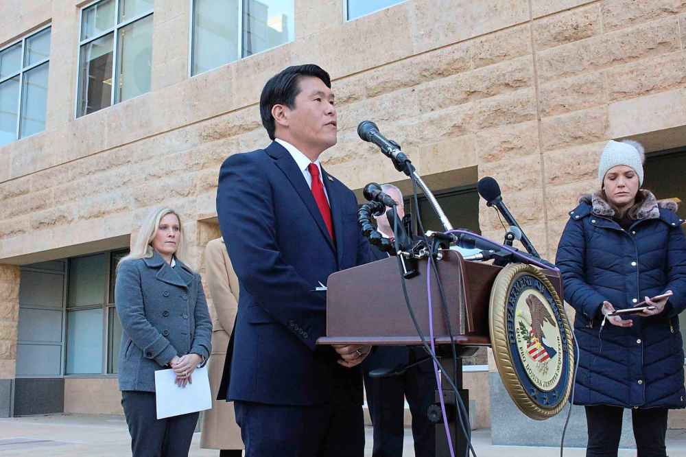 U.S. Attorney Robert K. Hur addresses the media following Patrik Mathews detention hearing in U.S. federal court Wednesday. (Ryan Thorpe / Winnipeg Free Press)