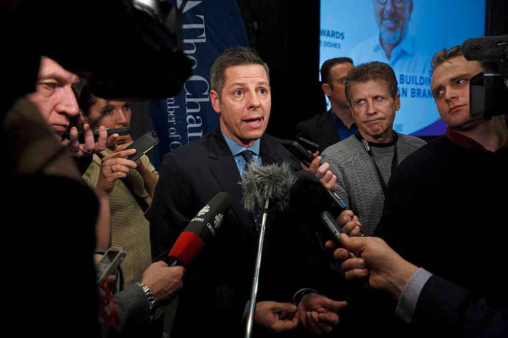 MIKE DEAL / WINNIPEG FREE PRESS
Winnipeg Mayor Brian Bowman talks to the media after his State of the City address at the RBC Convention Centre over the lunch hour on Friday.