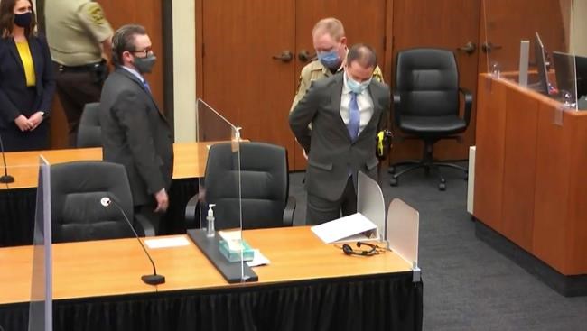 In this image from video, former Minneapolis police Officer Derek Chauvin is taken into custody as his attorney, Eric Nelson, left, looks on, after the verdicts were read at Chauvin's trial for the 2020 death of George Floyd, Tuesday, April 20, 2021, at the Hennepin County Courthouse in Minneapolis, Minn. (Court TV via AP, Pool)