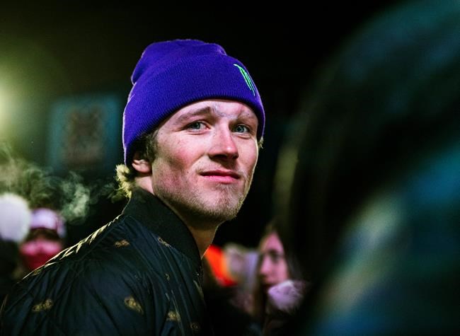 FILE - In this Jan. 26, 2020 file photo, X Games rookie Colby Stevenson pauses before getting the Best in Snow award in Aspen, Colo. Nearly four years after Stevenson suffered a fractured skull he was on top of the freestyle world at the Winter X Games, winning slopestyle and the Knuckle Huck event last winter. (Kelsey Brunner/The Aspen Times via AP, File)