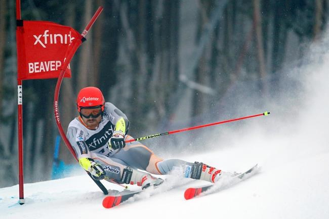 Norway's Leif Kristian Nestvold-Haugen skis during a men's World Cup giant slalom skiing race Sunday, Dec. 8, 2019, in Beaver Creek, Colo. (AP Photo/John Locher)