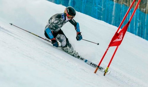 FILE - Max Bervy makes turns on the newly-opened Gold Peak Competition Center in Vail, Colo., in this Nov. 20, 2017, file photo. Two-time Olympic champion Ted Ligety was Bervy’s idol growing up. The World Pro Ski Tour starts the season this weekend with a pair of races in Steamboat Springs, Colorado. The person you're competing against could be a national team member, World Cup competitor, college standout, journeyman or even two-time Olympic champion Ted Ligety, who’s been known to make an appearance in the field. (Chris Dillmann/Vail Daily via AP, File)