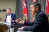MIKAELA MACKENZIE / WINNIPEG FREE PRESS
Mayor Brian Bowman and Premier Brian Pallister speak to the media about new measures to enforce public health orders in response to COVID-19 at the Manitoba Legislative Building in Winnipeg on Thursday.
