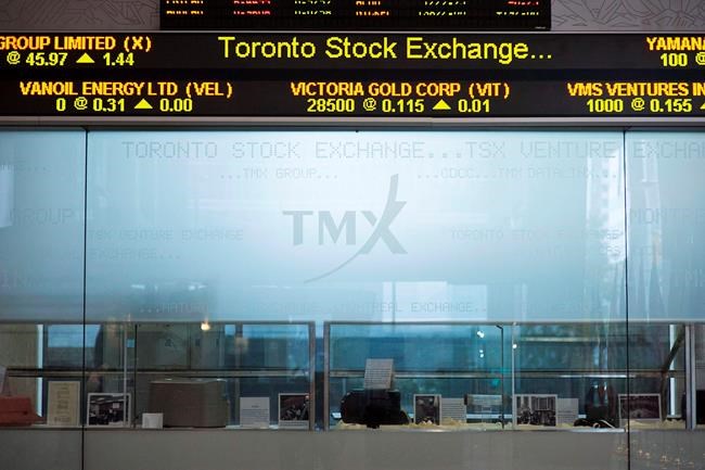The Toronto Stock Exchange Broadcast Centre is shown in Toronto on June 28, 2013. THE CANADIAN PRESS/Aaron Vincent Elkaim