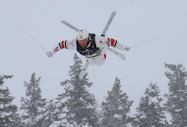 Mikael Kingsbury, of Canada, trains during the men's dual moguls skiing world championship in Park City, Utah, Saturday, Feb. 9, 2019. THE CANADIAN PRESS/AP-Rick Bowmer