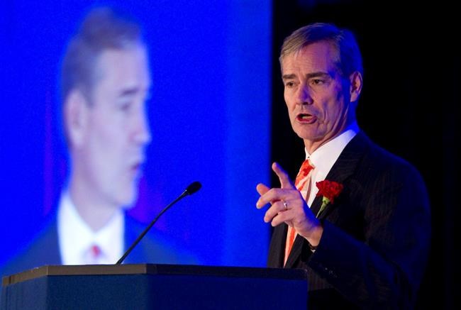 Michael McCain, President and Chief Executive Officer of Maple Leafs Foods Inc., speaks during the company's annual general meeting in Toronto Thursday, April 28, 2011. The CEO of Maple Leaf Foods spoke out Sunday against the U.S. government, days after an Iranian missile accidentally shot down a jetliner, killing all 176 people on board, including the family of a company employee. THE CANADIAN PRESS/Darren Calabrese