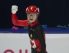 Canadian speedskater Kim Boutin celebrates her first-place finish in the 1000m final at the ISU World Cup Short Track competition in Montreal, Quebec on Saturday, Nov. 9, 2019. THE CANADIAN PRESS/Peter McCabe