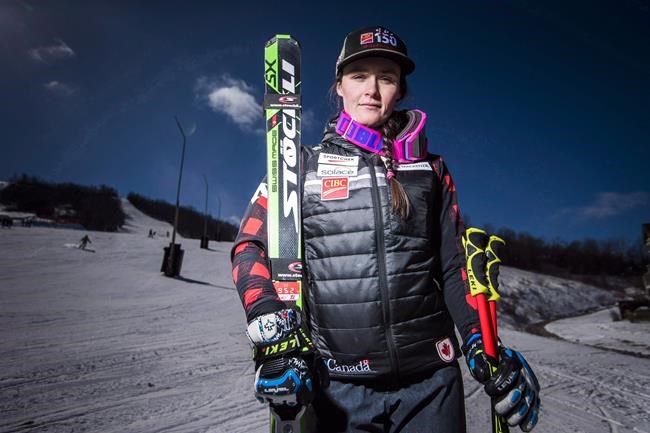 Marielle Thompson of Canada poses for a portrait ahead of the FIS Ski Cross World Cup 2017 in The Blue Mountains, Ont., Saturday, March 4, 2017. Thompson won silver at a women's ski-cross World Cup on Sunday in Innichen, Italy. THE CANADIAN PRESS/Mark Blinch