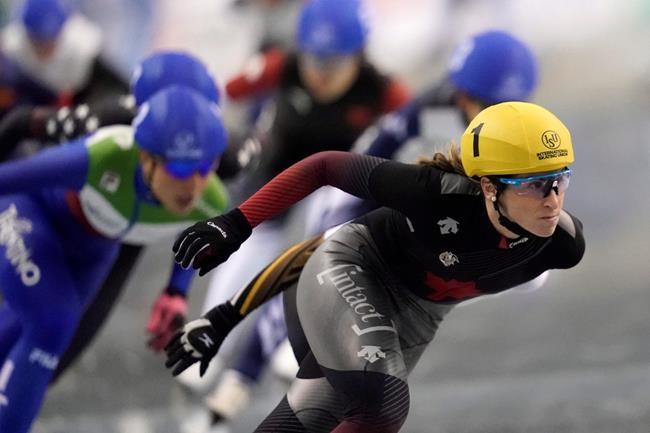 Canada's Ivanie Blondin, right, competes in the ladies mass start race of the speed skating World Cup at the M-Wave in Nagano, Japan, Friday, Dec. 13, 2019. THE CANADIAN PRESS/AP-Toru Hanai