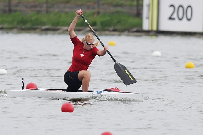 Winner Laurence Vincent Lapointe of Canada competes at the C1 women 200m final of the ICF Canoe Sprint World Championships 2014 in Moscow, Russia, Sunday, Aug. 10, 2014. Canadian canoe star Laurence Vincent Lapointe must wait longer to find out if she will compete in this summer's Olympic Games. THE CANADIAN PRESS/AP/Pavel Golovkin