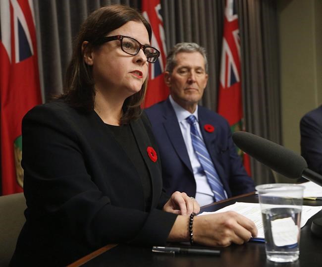 Manitoba Premier Brian Pallister, right, and Families Minister Heather Stefanson.