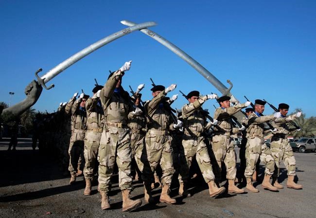 The recently departed male commander of Canadian Forces trainers in Iraq says he was surprised by the high level of respect that his male Iraqi counterparts afforded the senior military women on his team. Iraqi soldiers practice ahead of the Army Day parade at the “Victory Arch”, in Baghdad's Green Zone, Iraq, Jan. 3, 2009. THE CANADIAN PRESS/AP-Karim Kadim