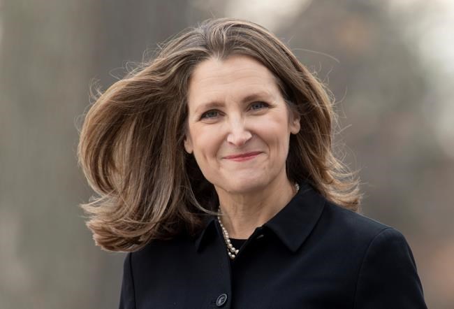 Chrystia Freeland makes her way to a ceremony naming her Deputy Prime Minister and Minister of Intergovernmental Affairs Chrystia Freeland in Ottawa, Wednesday November 20, 2019. The Minister of Everything has one more hot potato on her plate. Justin Trudeau has tapped Deputy Prime Minister Chrystia Freeland to chair a cabinet committee aimed at co-ordinating the federal government's response to the COVID-19 outbreak. THE CANADIAN PRESS/Adrian Wyld