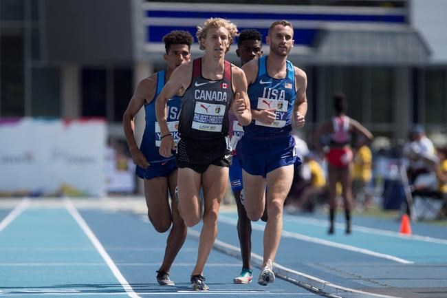 Canada's Charles Philibert-Thiboutot competes in the men's 1500-metre during the NACAC Championships in Toronto on August 12, 2018. In the absence of an available weight room, Canadian middle-distance runner Charles Philibert-Thiboutot has been squatting his wife. At 120 pounds, Beatrice is half the weight Philibert-Thiboutot would normally lift. So instead eight reps, Canada's fastest 1,500-metre runner did 20.