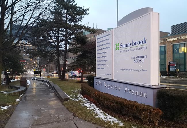 Sunnybrook Hospital is shown in Toronto on Sunday Jan. 26, 2020. A man in his 50s who travelled to Toronto from China earlier this week has become the first Canadian case of the new coronavirus, health officials said Saturday as they urged calm in the face of an international outbreak. THE CANADIAN PRESS/Doug Ives