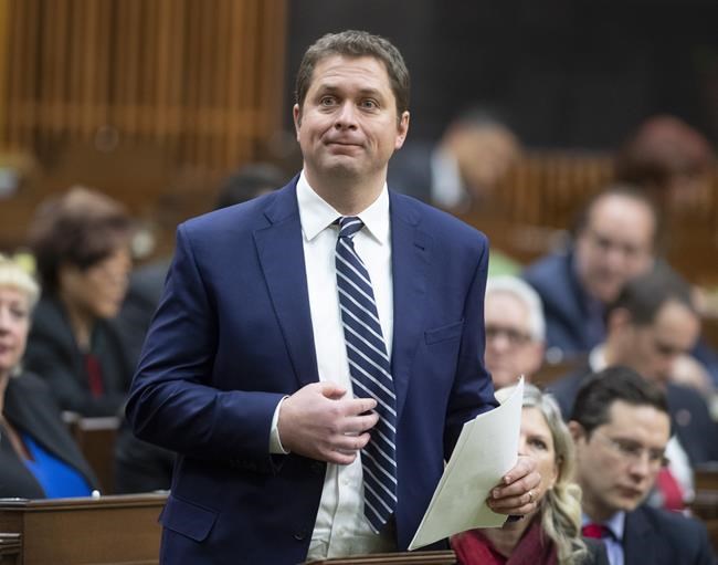 Leader of the Opposition Andrew Scheer rises to announce he will step down as leader of the Conservatives in the House of Commons in Ottawa on December 12, 2019. Conservative Leader Andrew Scheer gathers his MPs and senators around him today to plot strategy for Parliament's return on Monday. The caucus retreat comes at a time when many Tories are plotting their own strategies for how best to replace Scheer. THE CANADIAN PRESS/Adrian Wyld