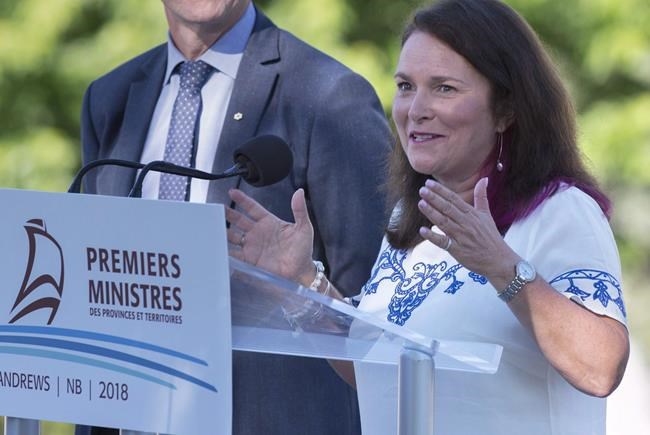 Linda Silas, president of the Canadian Federation of Nurses Unions, talks with reporters after a breakfast meeting with Canadian premiers in St. Andrews, N.B. on Friday, July 20, 2018. Canada's first death from the novel coronavirus has highlighted the urgent and often-ignored need for better staffing at long-term care facilities where elderly residents are especially vulnerable to the lung disease, says the head of the Canadian Federation of Nurses' Unions. THE CANADIAN PRESS/Andrew Vaughan