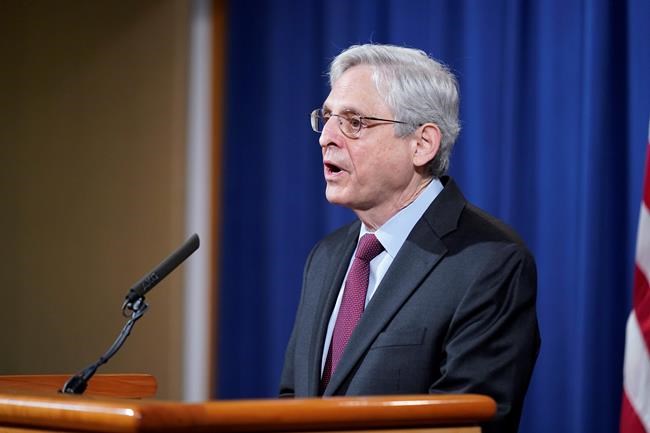 Attorney General Merrick Garland speaks about a jury's verdict in the case against former Minneapolis Police Officer Derek Chauvin in the death of George Floyd, at the Department of Justice, Wednesday, April 21, 2021 in Washington. (AP Photo/Andrew Harnik, Pool)