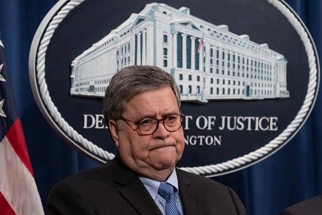 Attorney General William Barr speaks to reporters at the Justice Department in Washington, Monday, Jan. 13, 2020, to announce results of an investigation of the shootings at the Pensacola Naval Air Station in Florida. On Dec. 6, 2019, 21-year-old Saudi Air Force officer, 2nd Lt. Mohammed Alshamrani, opened fire at the naval base in Pensacola, killing three U.S. sailors and injuring eight other people. (AP Photo/J. Scott Applewhite)