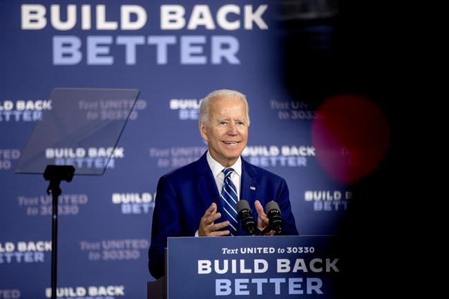 Democratic presidential candidate former Vice President Joe Biden speaks at a campaign event at the Colonial Early Education Program at the Colwyck Training Center, Tuesday, July 21, 2020 in New Castle, Del. (AP Photo/Andrew Harnik)