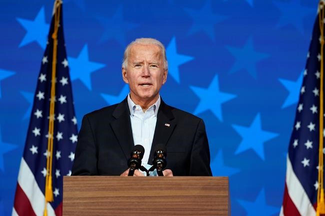 Democratic presidential candidate former Vice President Joe Biden speaks Thursday, Nov. 5, 2020, in Wilmington, Del. (AP Photo/Carolyn Kaster)