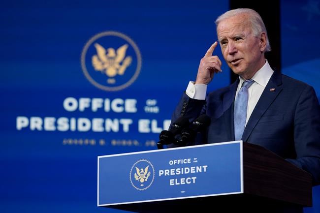 President-elect Joe Biden speaks at The Queen theater in Wilmington, Del., Wednesday, Jan. 6, 2021. Biden has called the violent protests on the U.S. Capitol