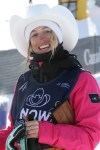 Gold medallist Laurie Blouin of Canada celebrates after the the finals of the FIS Snowboard World Cup, Snowboard Slopestyle, in Calgary, Alta., Sunday, Feb. 16, 2020. THE CANADIAN PRESS/Dave Chidley