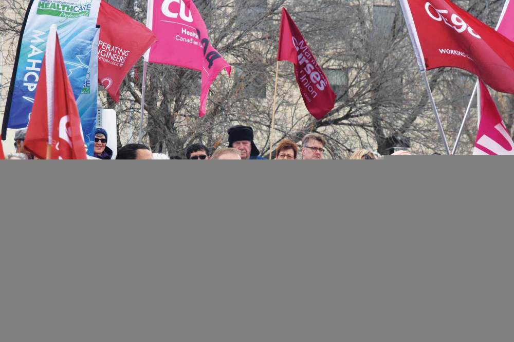 Supplied by Manitoba Federation of Labour
Manitoba Federation of Labour president Kevin Rebeck (with loudspeaker) says workers are still turning to unions to ensure they are treated fairly and with respect.