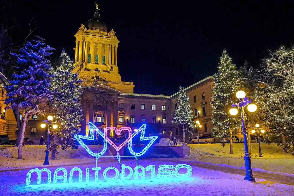 DANIEL CRUMP / WINNIPEG FREE PRESS FILES
The Manitoba Legislature is lit up to celebrate Manitoba 150 in early December 2019.