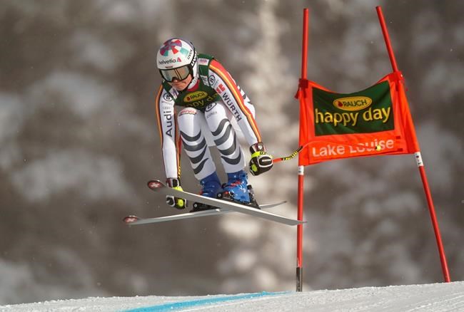 Viktoria Rebensburg, of Germany, skis down the course during the Women's World Cup Super-G ski race in Lake Louise, Alta., on Sunday, Dec. 8, 2019. THE CANADIAN PRESS/Frank Gunn