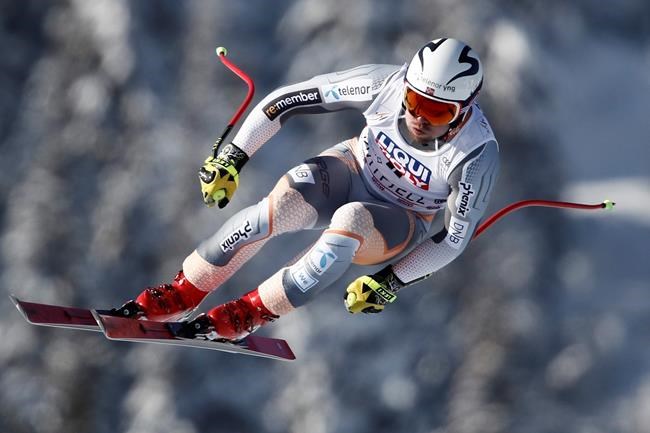 Norway's Aleksander Aamodt Kilde speeds down the course during an alpine ski, men's World Cup downhill, in Kvitfjell, Norway, Saturday, March 7, 2020. (AP Photo/Gabriele Facciotti)