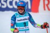 United States' Mikaela Shiffrin gets to the finish area after completing the first run of an alpine ski, women's World Cup giant slalom, in Lenzerheide, Switzerland, Sunday, March 21, 2021. (AP Photo/Marco Trovati)