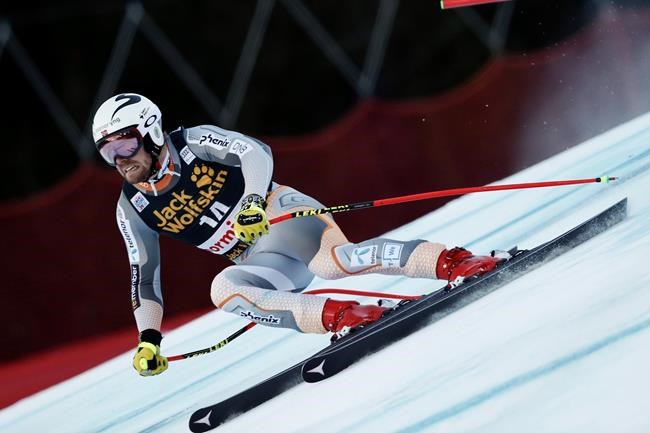 Norway's Aleksander Aamodt Kilde speeds down the course during the super-G portion of an alpine ski, men's World Cup combined in Bormio, Italy, Sunday Dec. 29, 2019. (AP Photo/Gabriele Facciotti)