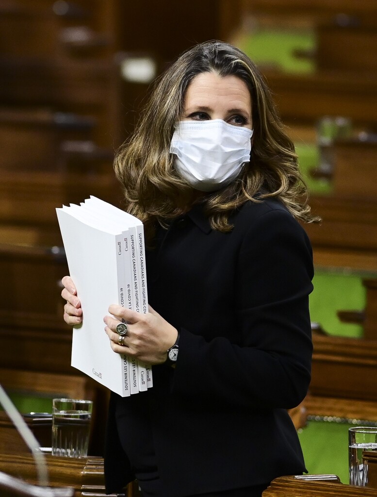 CP
Canada will continue to borrow against current debt loads and will run a deficit which is the largest budget shortfall since the Second World War, said Mister of Finance Chrystia Freeland. (Sean Kilpatrick / The Canadian Press)