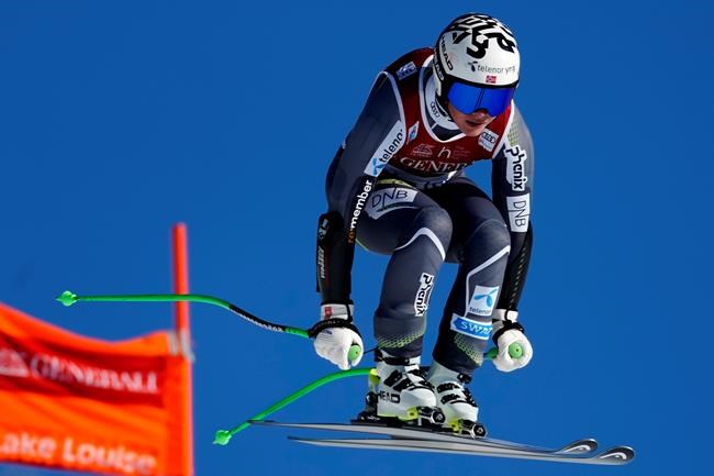 Kajsa Vickhoff Lie, of Norway, skis down the course during the third training run for women's downhill FIS world cup ski race, in Lake Louise, Alta., Thursday, Dec. 5, 2019. THE CANADIAN PRESS/Frank Gunn