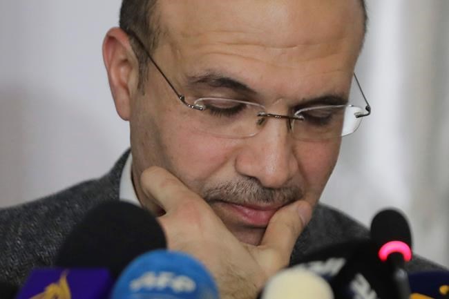 Health Minister Hamad Hassan gestures during a press conference, in Beirut, Lebanon, Friday, Feb. 21, 2020. Hassan on Friday reported the Mediterranean country's first case of the new virus. He said the patient was a 45-year-old woman who arrived on Thursday on a flight from the Iranian city of Qom. He said the woman was in
