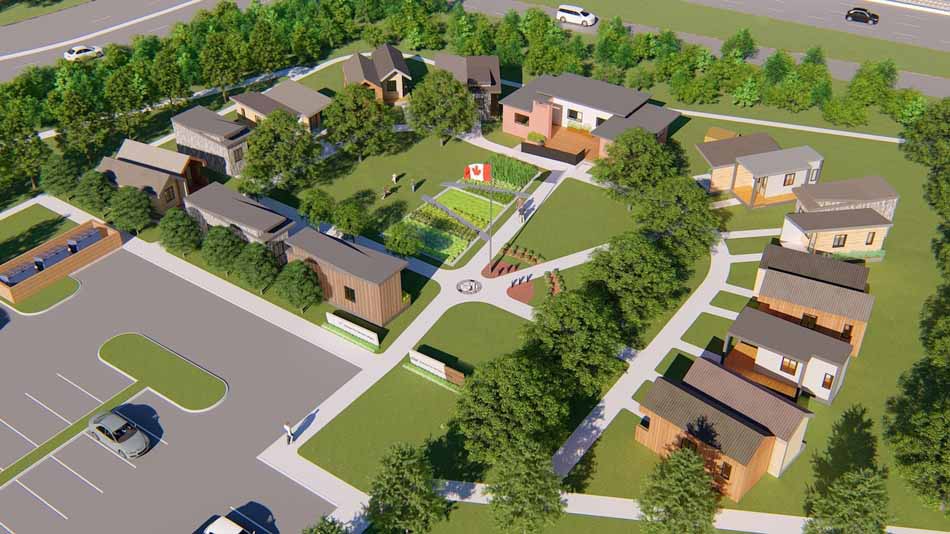 The Homes for Heroes Foundation is building a tiny home village for veterans in Kingston, Ont., seen in this rendering. A proposal to build a tiny home village in Transcona cleared a hurdle at city hall last week. (Supplied)