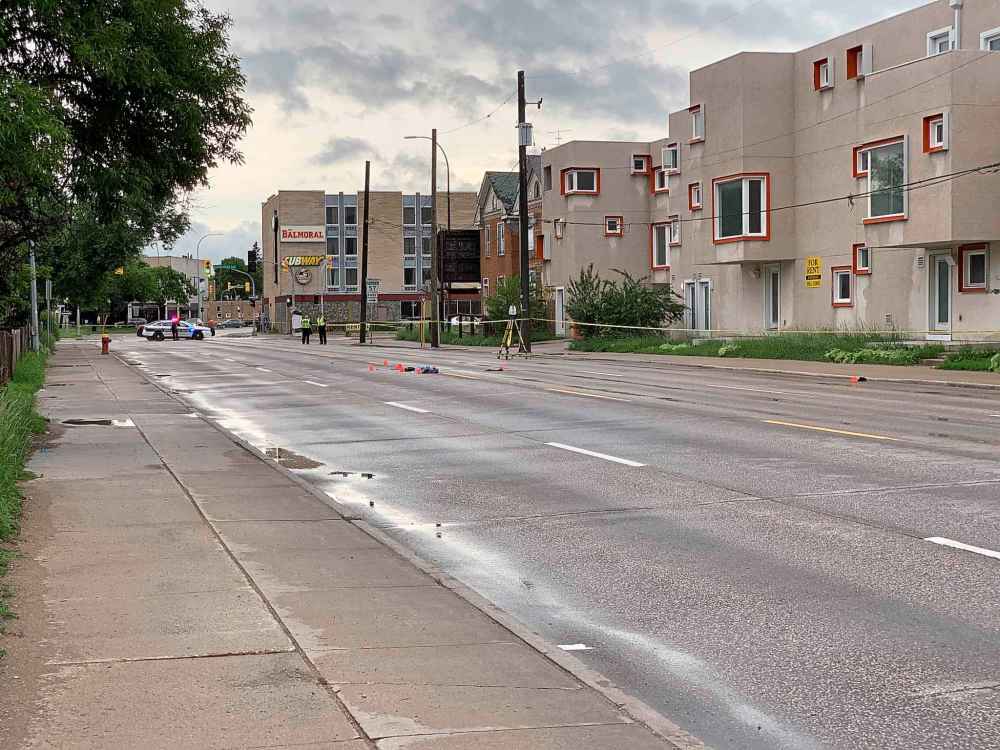 Police investigate after a vehicle struck a pedestrian around 2:30 a.m. on July 1, 2020. (Sam Samson / CBC)