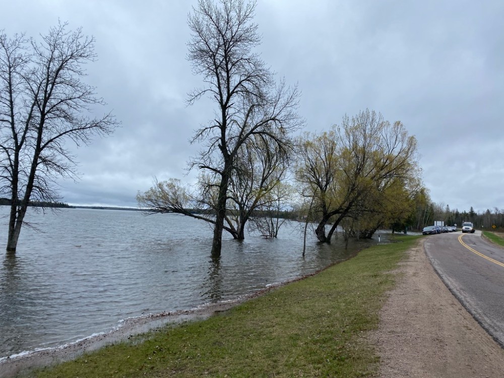 Floodwater has swamped areas along Provincial Road 307 at Otter Falls, including the public beach on Margaret Lake in Whiteshell Provincial Park. (Brent Johnson photo)