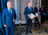 Conservative Party of Canada leadership candidates Erin O'Toole, left to right, Peter MacKay, Derek Sloan and Leslyn Lewis wait for the start of the French Leadership Debate in Toronto on June 17, 2020. THE CANADIAN PRESS/Frank Gunn