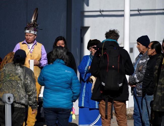 Wet'suwet'en hereditary chiefs receive a welcome at the Mohawk Community Centre on Thursday Feb. 20, 2020, in Tyendinaga Mohawk Territory near Belleville, Ont., on Friday, Feb. 21, 2020, in the midst of a blockade on a nearby rail line in solidarity with Wet'suwet'en hereditary chiefs opposed to the Coastal GasLink pipeline in northern British Columbia. THE CANADIAN PRESS/Justin Tang