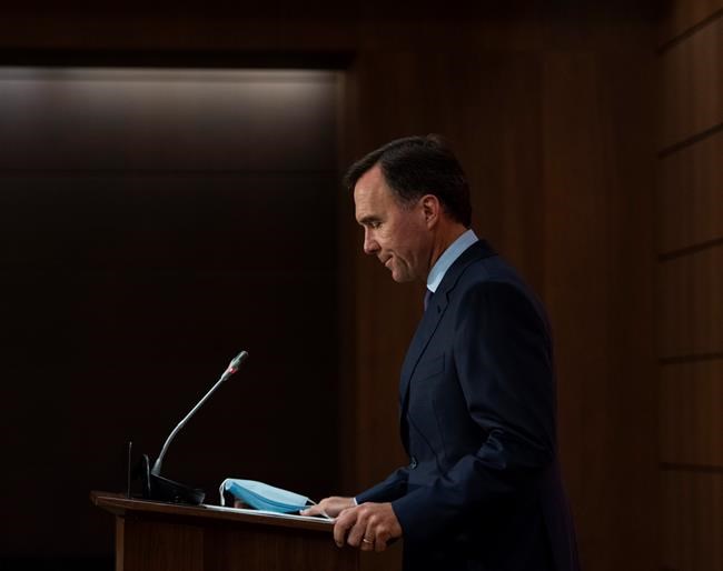 Minister of Finance Bill Morneau announces his resignation during a news conference on Parliament Hill in Ottawa, on Monday, Aug. 17, 2020. THE CANADIAN PRESS/Justin Tang