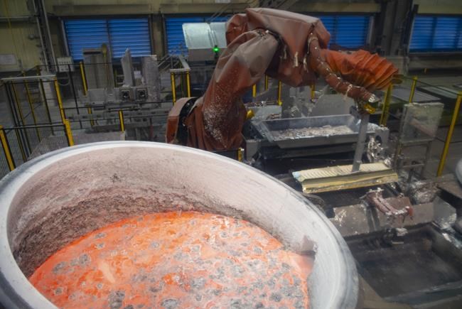 Aluminum in a smelter is seen at the Alouette aluminum plant in Sept-Iles, Que., Tuesday, May 21, 2019. The Trudeau government is promising to impose retaliatory tariffs on American products after U.S. President Donald Trump announced Thursday he is restoring an import tax on raw aluminum from Canada later this month. THE CANADIAN PRESS/Jacques Boissinot