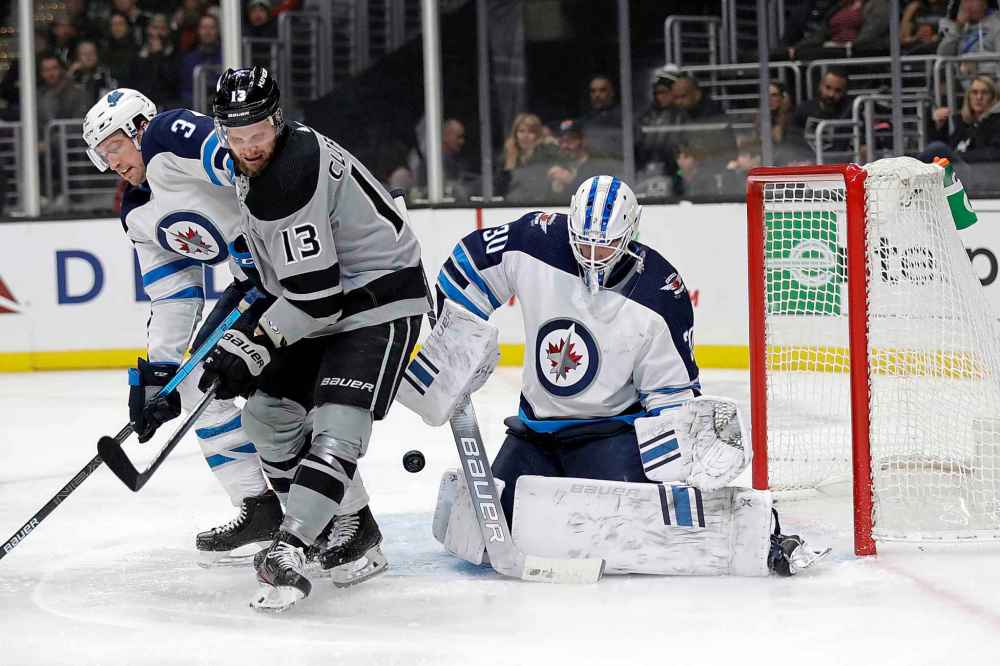 It could have been worse if not for some big saves from Brossoit, who kept the Jets in it with a solid outing. (Marcio Jose Sanchez / The Associated Press)