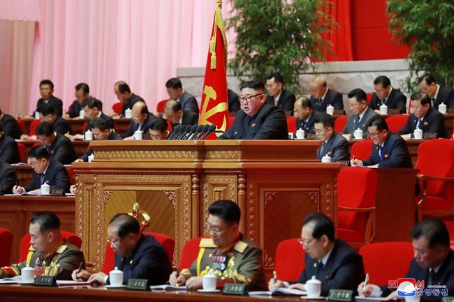 In this photo provided by the North Korean government, North Korean leader Kim Jong Un, center, attends a ruling party congress in Pyongyang, North Korea Wednesday, Jan. 6, 2021. North Korea’s ruling Workers’ Party continued its landmark Congress for a second day Wednesday, state media reported early Thursday. Independent journalists were not given access to cover the event depicted in this image distributed by the North Korean government. The content of this image is as provided and cannot be independently verified. Korean language watermark on image as provided by source reads: