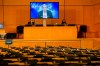 A screen shows U.N. Secretary-General Antonio Guterres making his statement by video, during the opening of the 46th session of the Human Rights Council, at the European headquarters of the United Nations in Geneva, Switzerland, Monday Feb. 22, 2021. (Salvatore Di Nolfi/Keystone via AP)