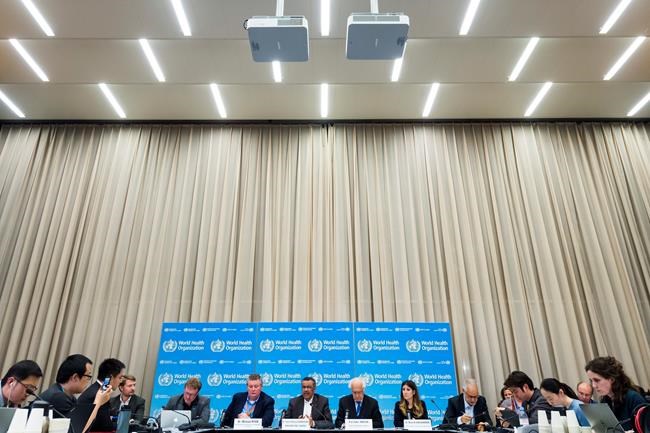 From left, Michael Ryan, Executive Director of World Health Organization (WHO) Health Emergencies Programme, Tedros Adhanom Ghebreyesus, Director General of WHO, Professor Didier Houssin, Chair of Emergency Committee, Maria van Kerkhove, Head AI Emerging Dieseases and Zoonoses Unit WHO, talk to the media at the World Health Organization headquarters in Geneva, Switzerland, Thursday, Jan. 30, 2020. The World Health Organization declared the outbreak of a new deadly virus which originated from China a
